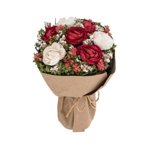 Bouquet roses blanc et rouge papier kraft