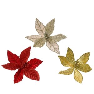 Poinsettia velours sur clip 24 cm