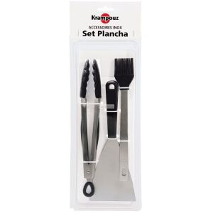 Set plancha avec pince, spatule et pinceau