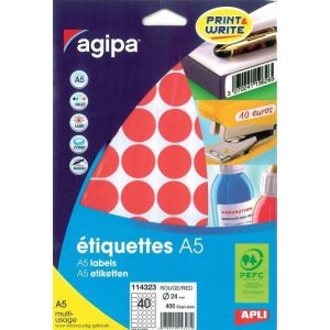 400 etiquettes rondes rouges pefc 24 mm